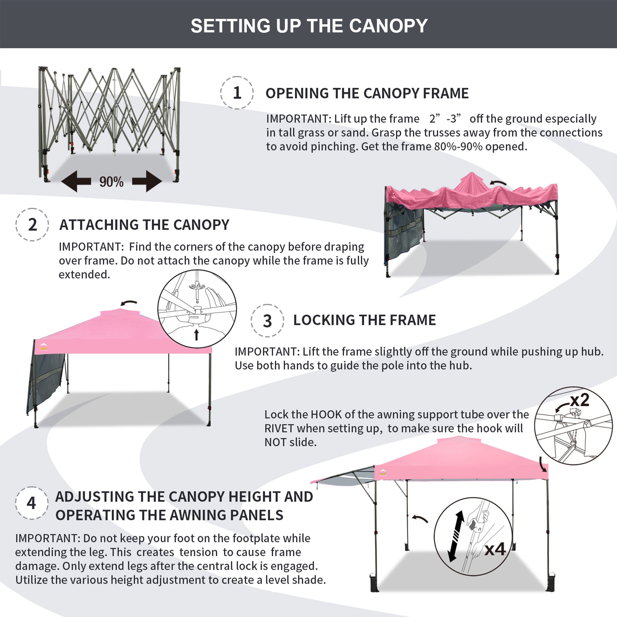 Crown Shades 10x10 Foot Outdoor Pop Up Canopy Tent with Easy Setup, Pink (Used) - VMInnovations