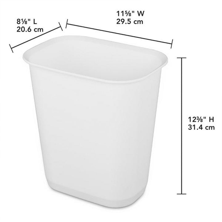 Sterilite 3 Gallon Rectangular Wastebasket Small Home Trash Bin, 8 Pack, White