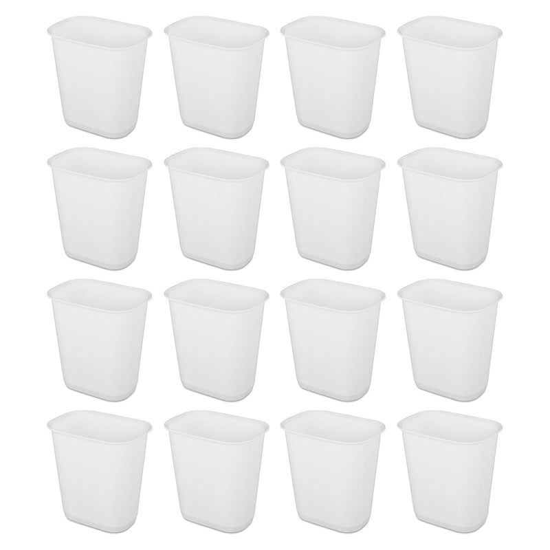 Sterilite 3 Gallon Rectangular Wastebasket Small Home Trash Bin, 16 Pack, White