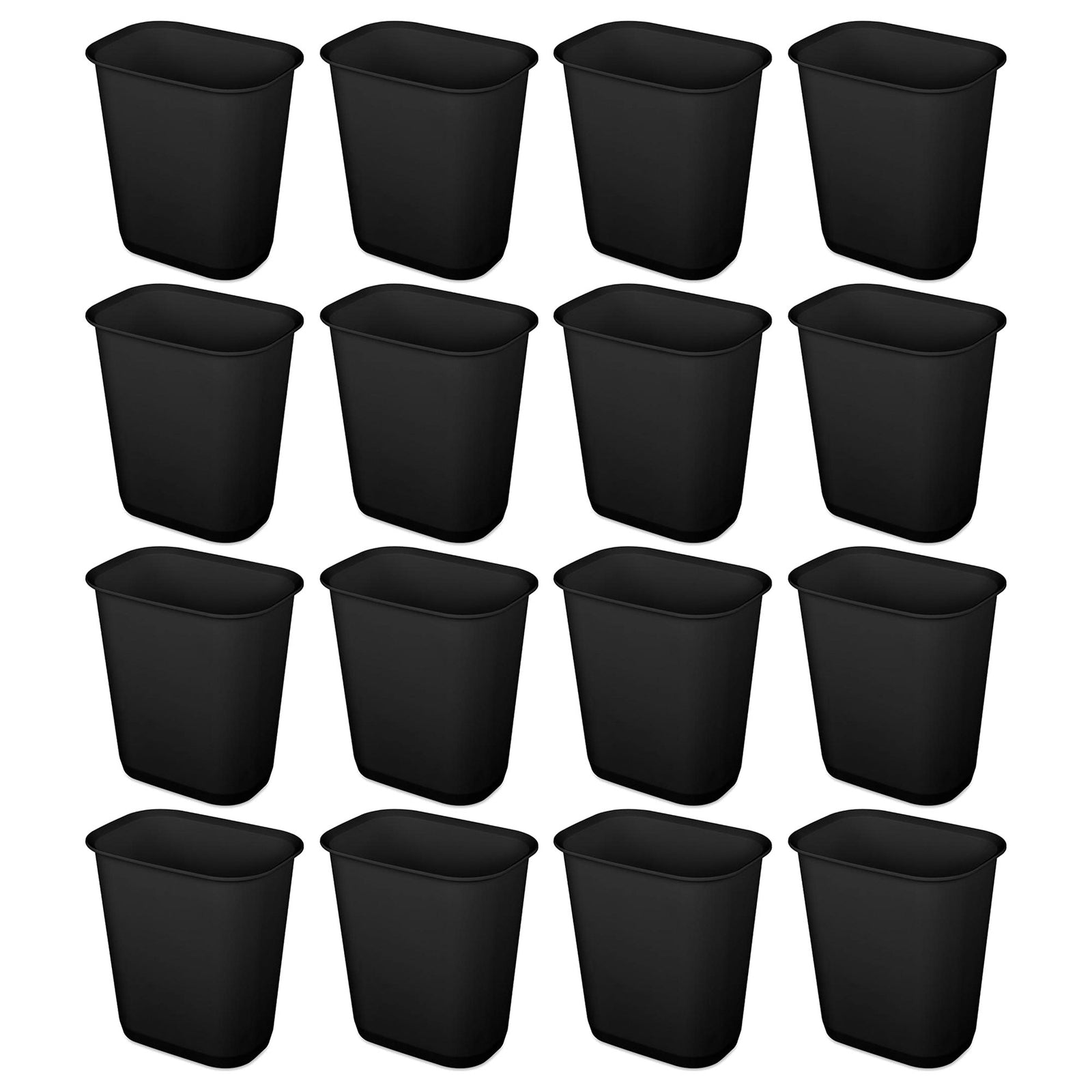 Sterilite 3 Gallon Rectangular Wastebasket Small Home Trash Bin, 16 Pack, Black - VMInnovations