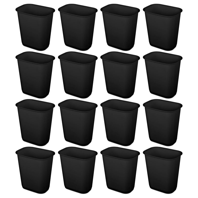 Sterilite 3 Gallon Rectangular Wastebasket Small Home Trash Bin, 16 Pack, Black