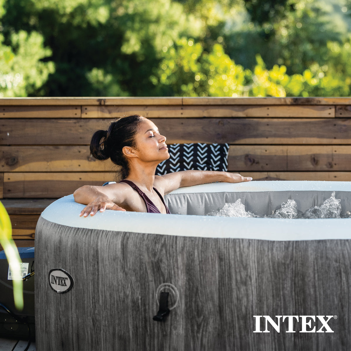 Intex PureSpa Greywood Deluxe Spa Set, 170 Bubble Jet Hot Tub with Cover, 85x28" - VMInnovations