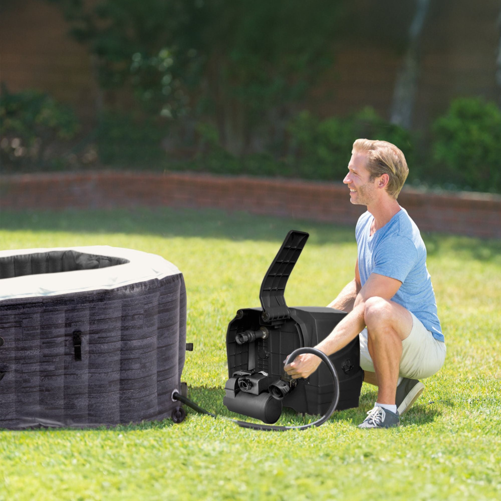 Intex PureSpa Greystone Deluxe Spa Set, 170 Bubble Jet Hot Tub w/ Cover (Used) - VMInnovations