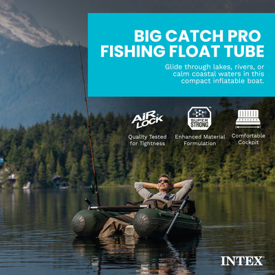 Big Catch Pro Inflatable Fishing Float Tube Set w/Oars,Pump,Rod Holders(Open Box