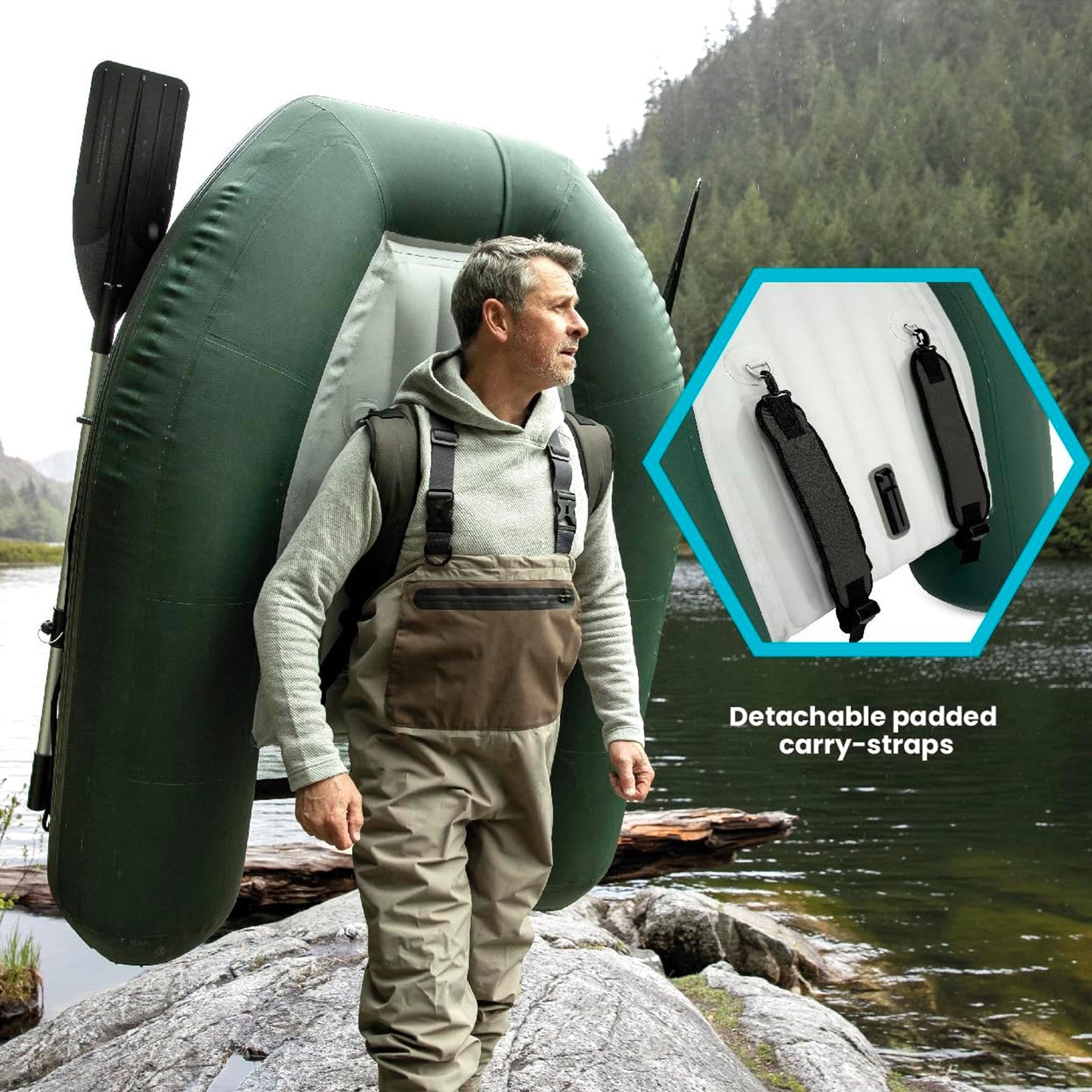Big Catch Pro Inflatable Fishing Float Tube Set w/Oars,Pump,Rod Holders(Open Box