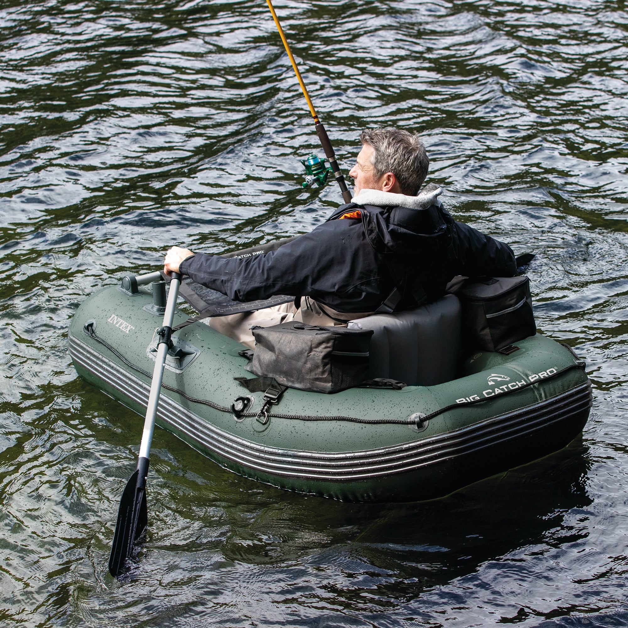 Big Catch Pro Inflatable Fishing Float Tube Set w/Oars,Pump,Rod Holders(Open Box