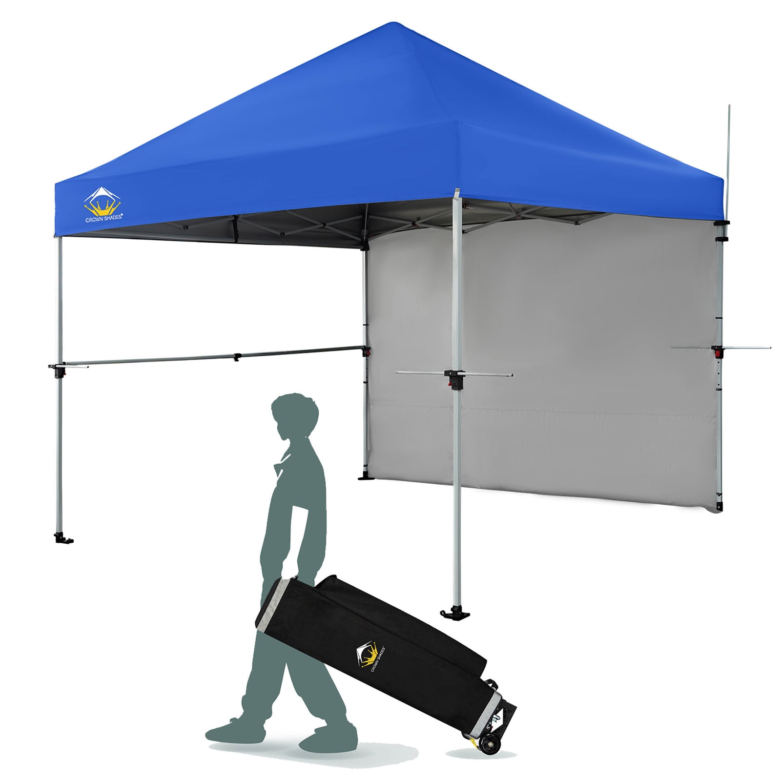 Crown Shades 10 x 10 Foot Instant Canopy Shelter with 1 Wall, Blue (Used) - VMInnovations