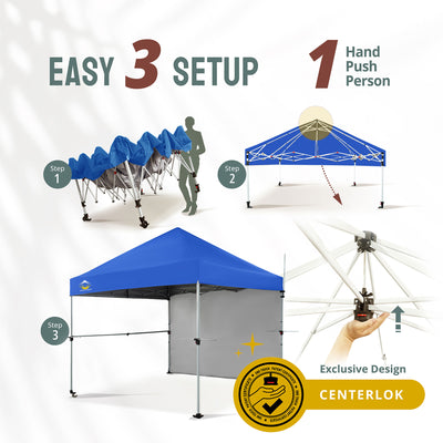 Crown Shades 10 x 10 Foot Instant Canopy Shelter with 1 Wall, Blue (Used) - VMInnovations