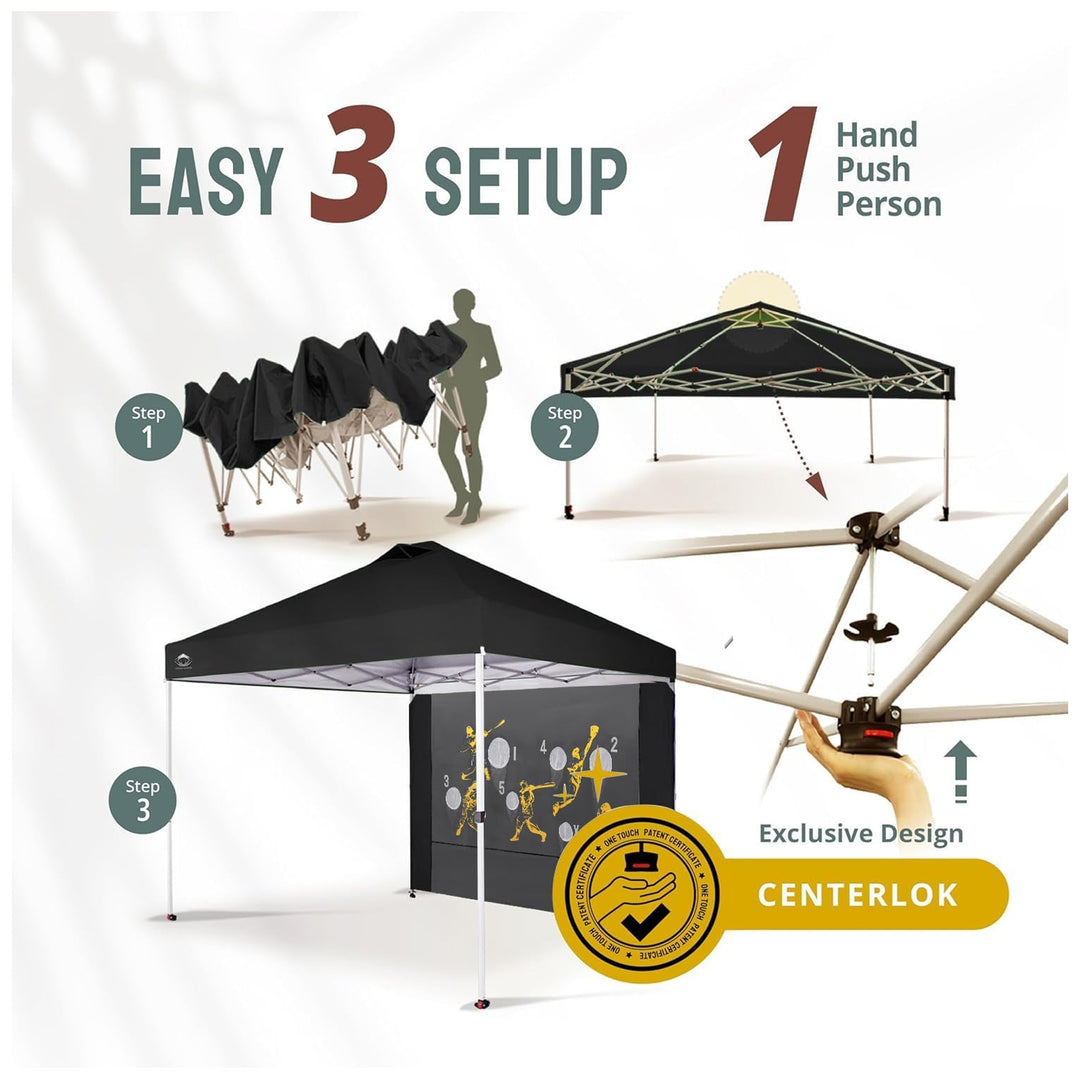 Crown Shades 10x10 Pop Up Canopy, Beach Tent w/Game Wall Netting, Black (Used) - VMInnovations