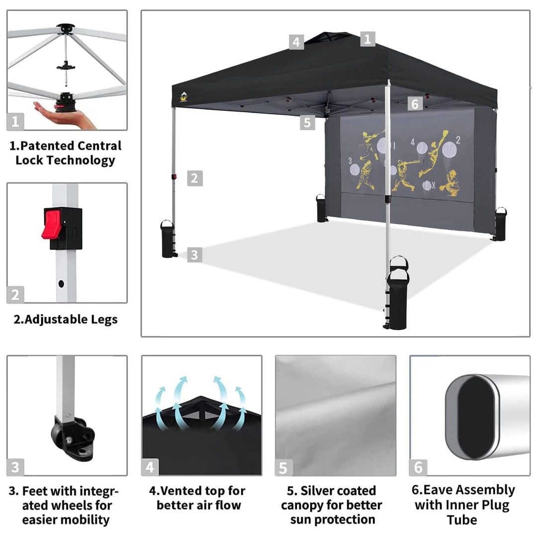 Crown Shades 10x10 Pop Up Canopy, Beach Tent w/Game Wall Netting, Black (Used) - VMInnovations