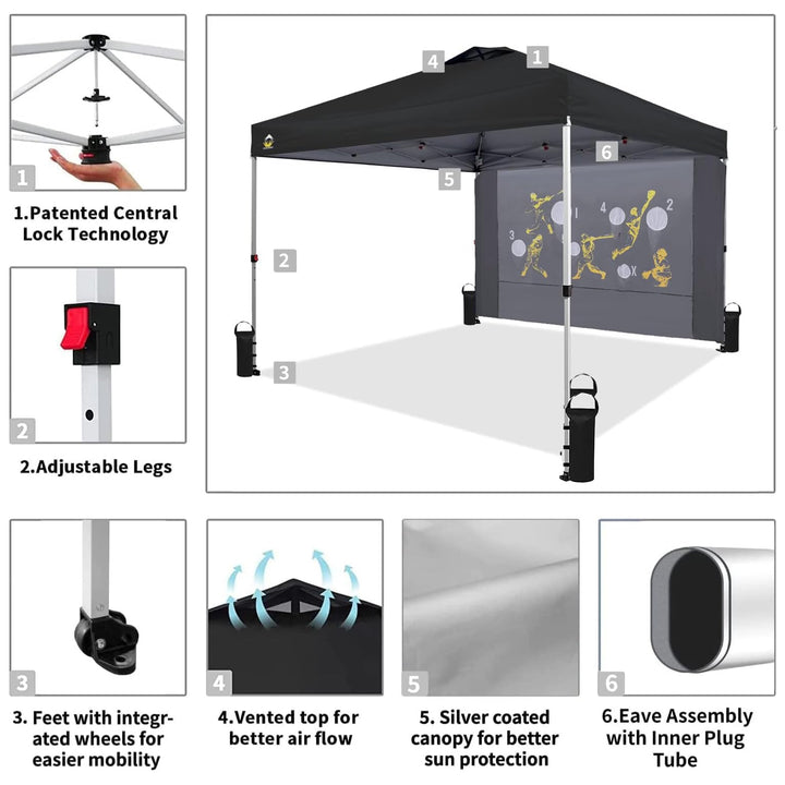 Crown Shades 10x10 Pop Up Canopy, Beach Tent w/Game Wall Netting, Black (Used) - VMInnovations