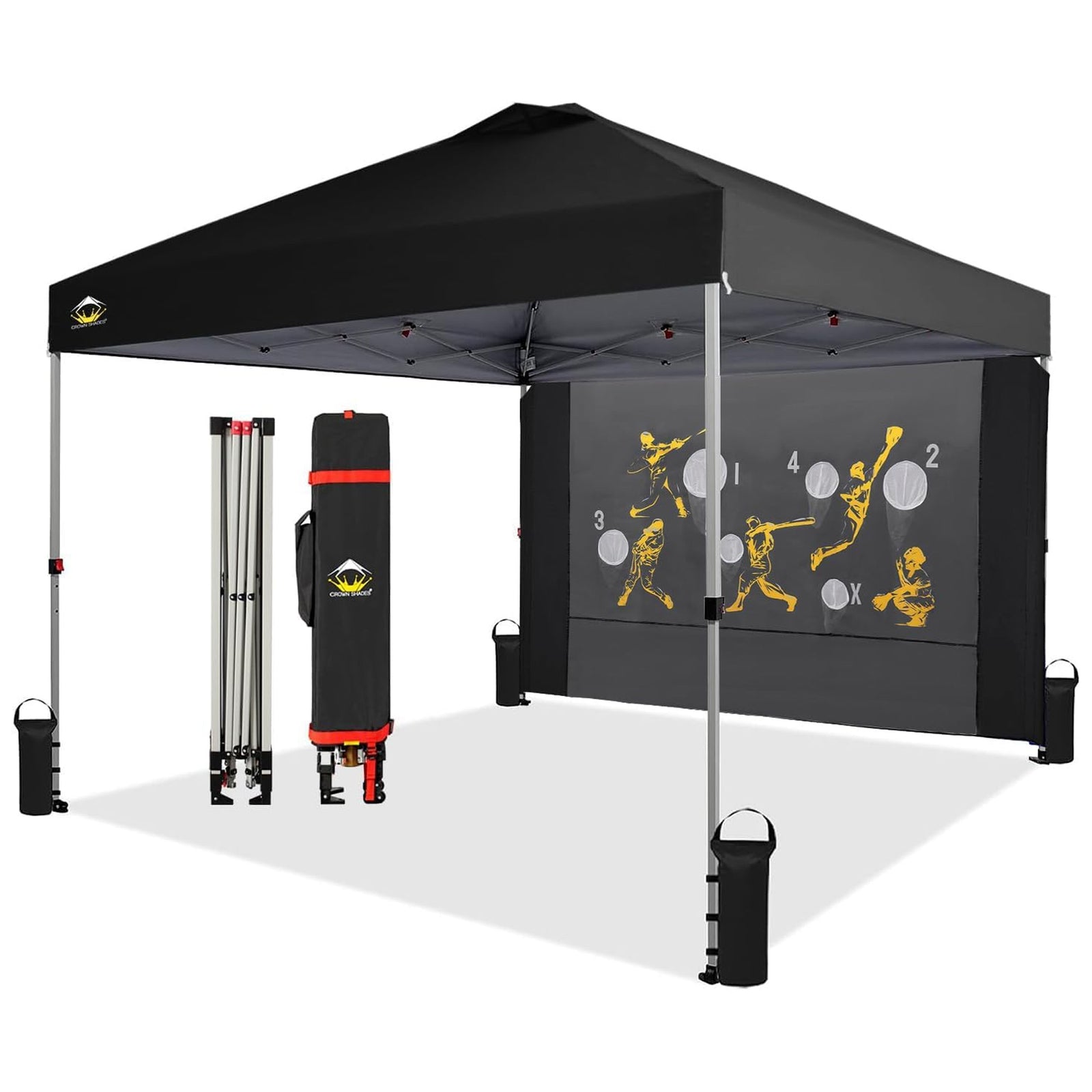 Crown Shades 10x10 Pop Up Canopy, Beach Tent w/Game Wall Netting, Black (Used) - VMInnovations