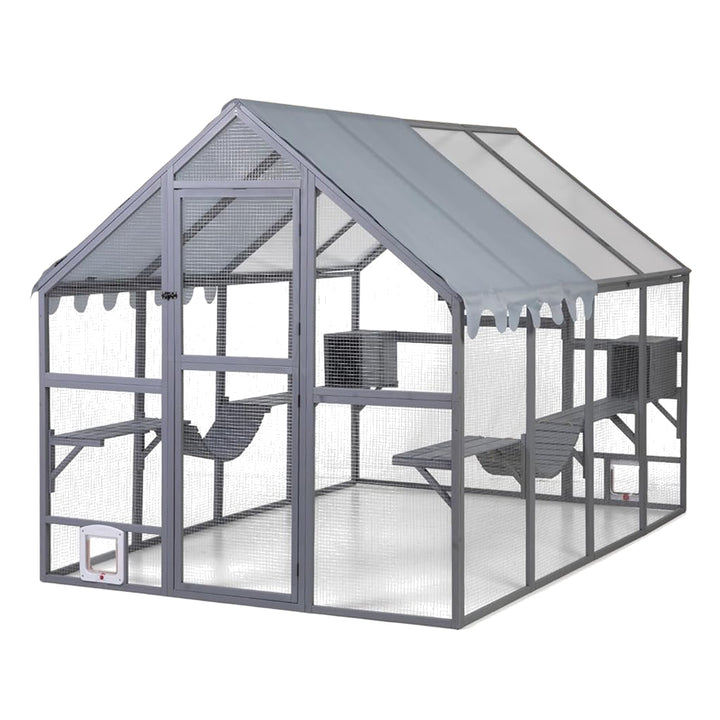 COZIWOW Large Catio Outdoor Cat Enclosure w/Full Cover, Window, 53.5 sq ft, Grey