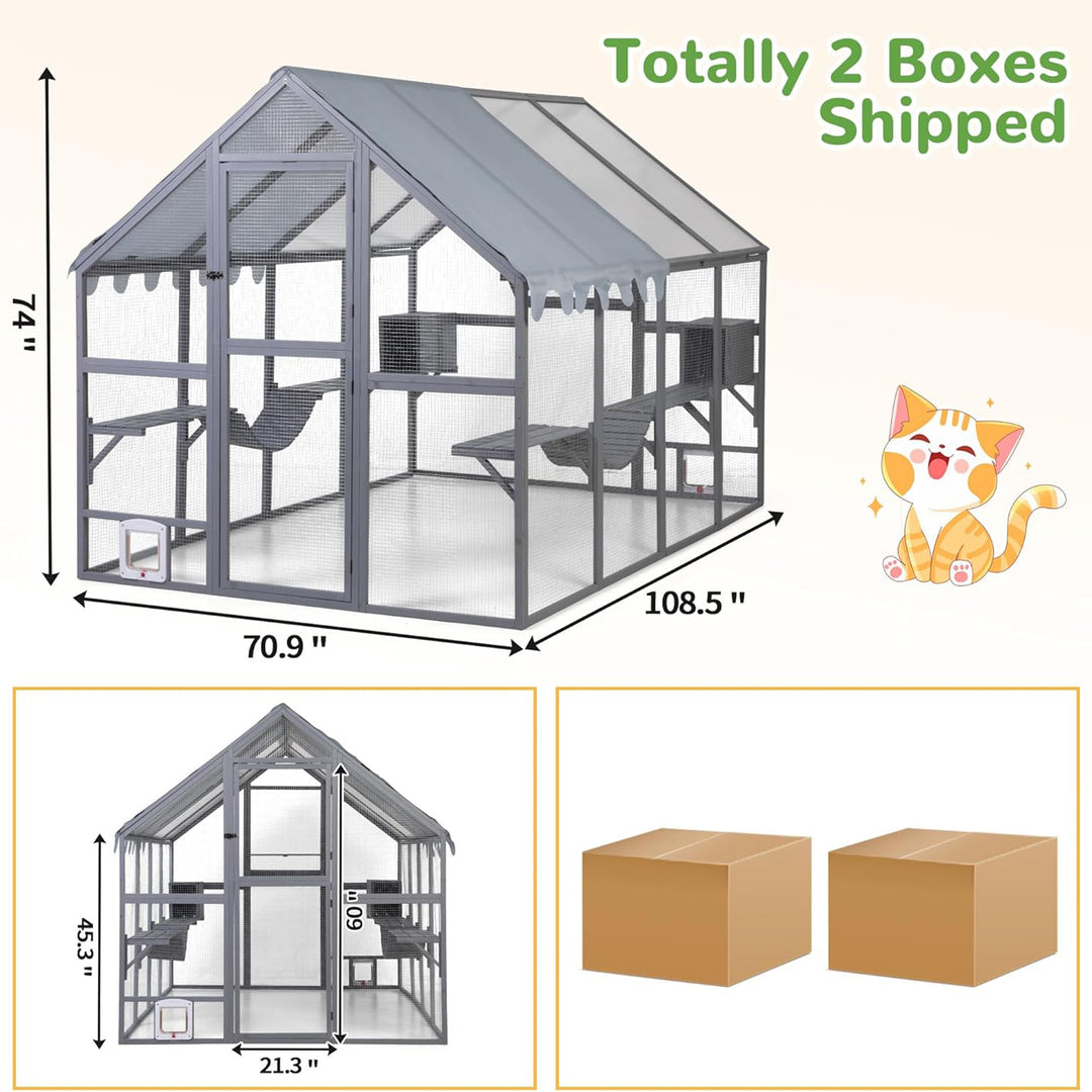 COZIWOW Large Catio Outdoor Cat Enclosure w/Cover, Window, 53.5 sq ft, Orange