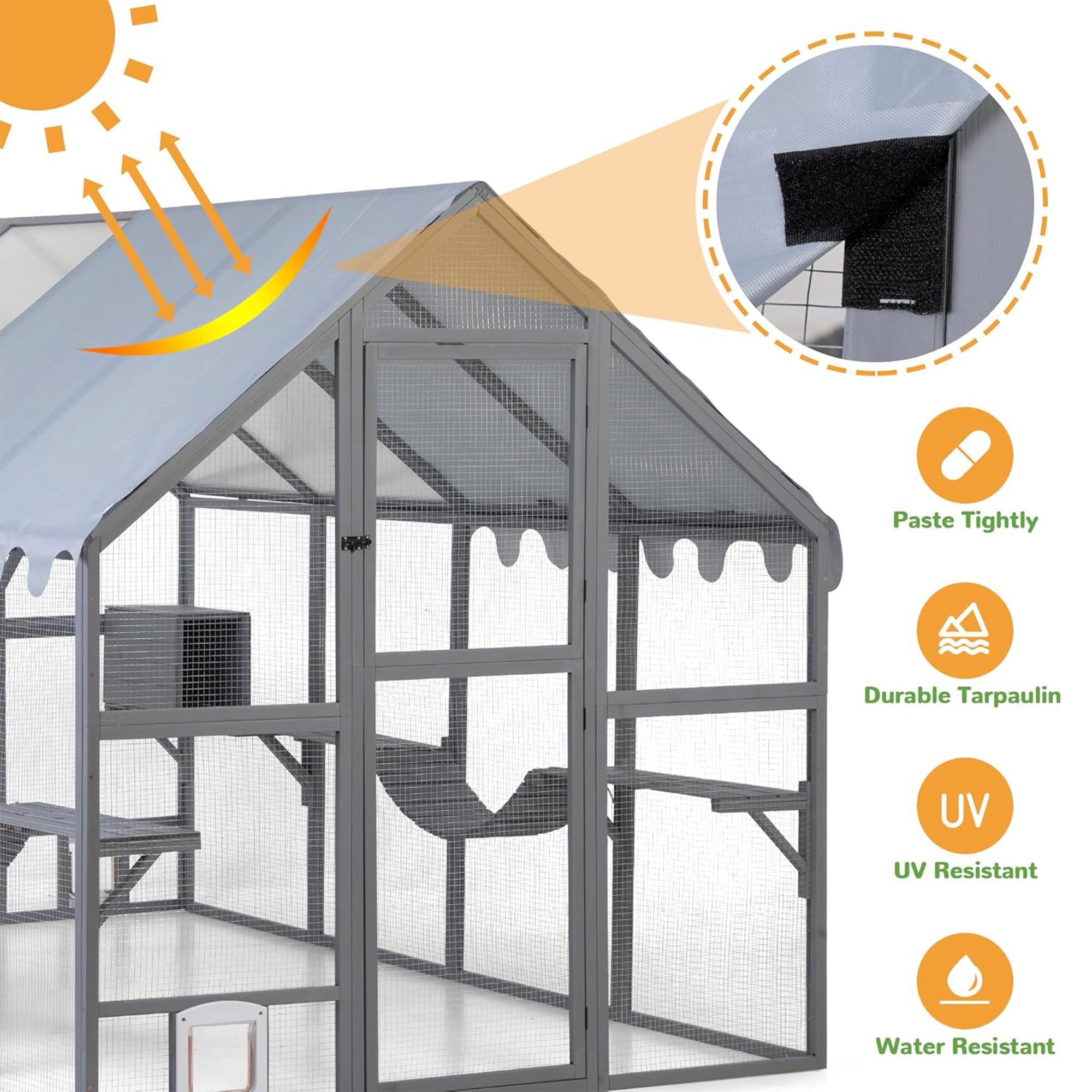 COZIWOW Large Catio Outdoor Cat Enclosure w/Full Cover, Window, 53.5 sq ft, Grey - VMInnovations