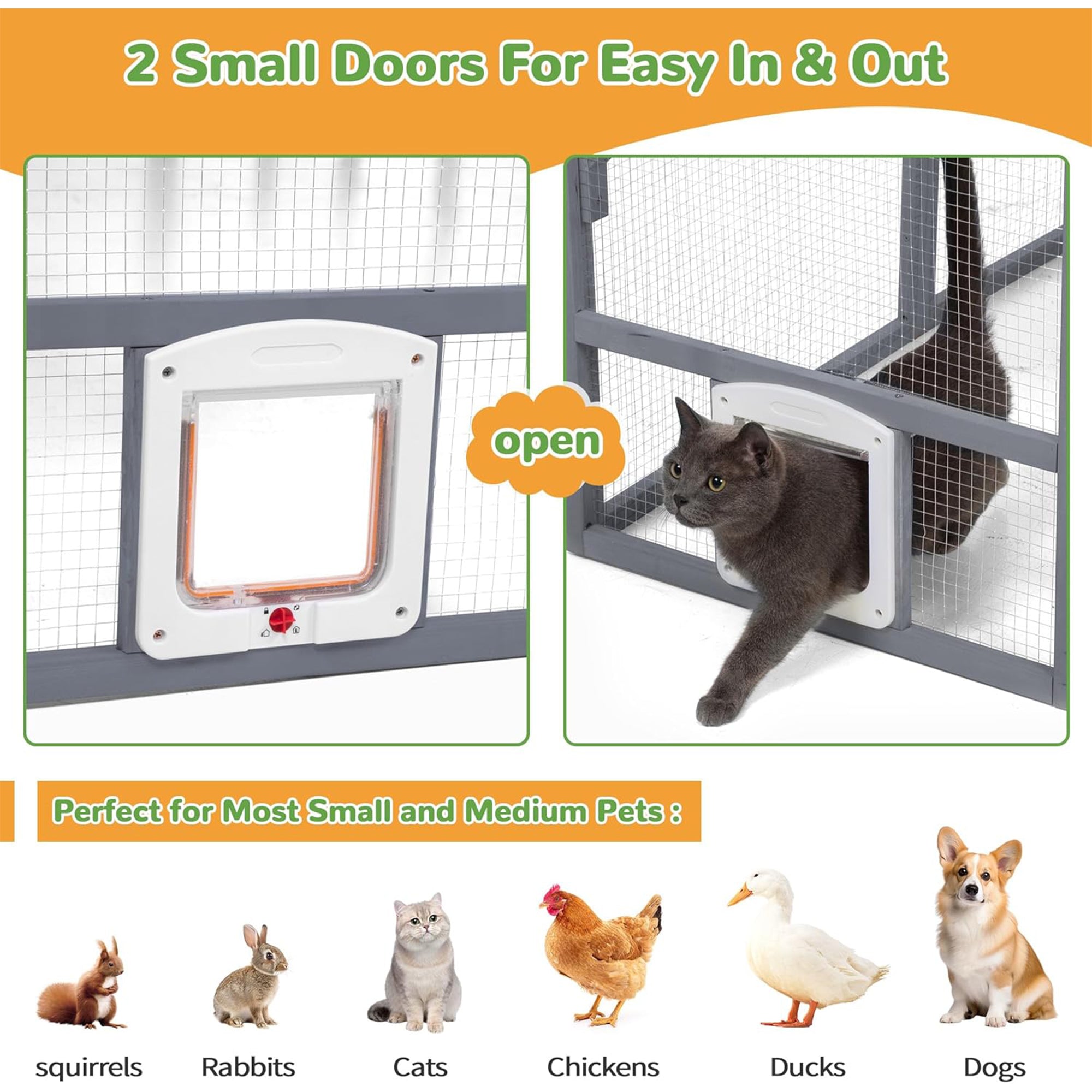 COZIWOW Large Catio Outdoor Cat Enclosure w/Full Cover, Window, 53.5 sq ft, Grey - VMInnovations