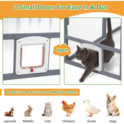COZIWOW Large Catio Outdoor Cat Enclosure w/Full Cover, Window, 53.5 sq ft, Grey - VMInnovations