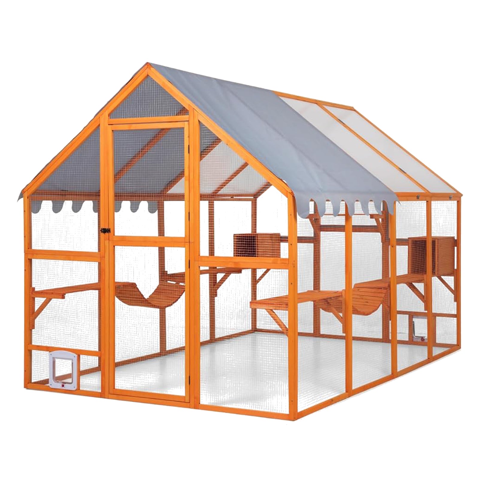 COZIWOW Large Catio Outdoor Cat Enclosure w/Cover, Window, 53.5 sq ft, Orange - VMInnovations