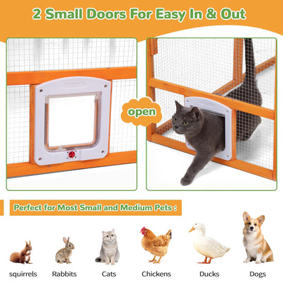 COZIWOW Large Catio Outdoor Cat Enclosure w/Cover, Window, 53.5 sq ft, Orange - VMInnovations