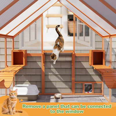 COZIWOW Large Catio Outdoor Cat Enclosure w/Cover, Window, 53.5 sq ft, Orange - VMInnovations