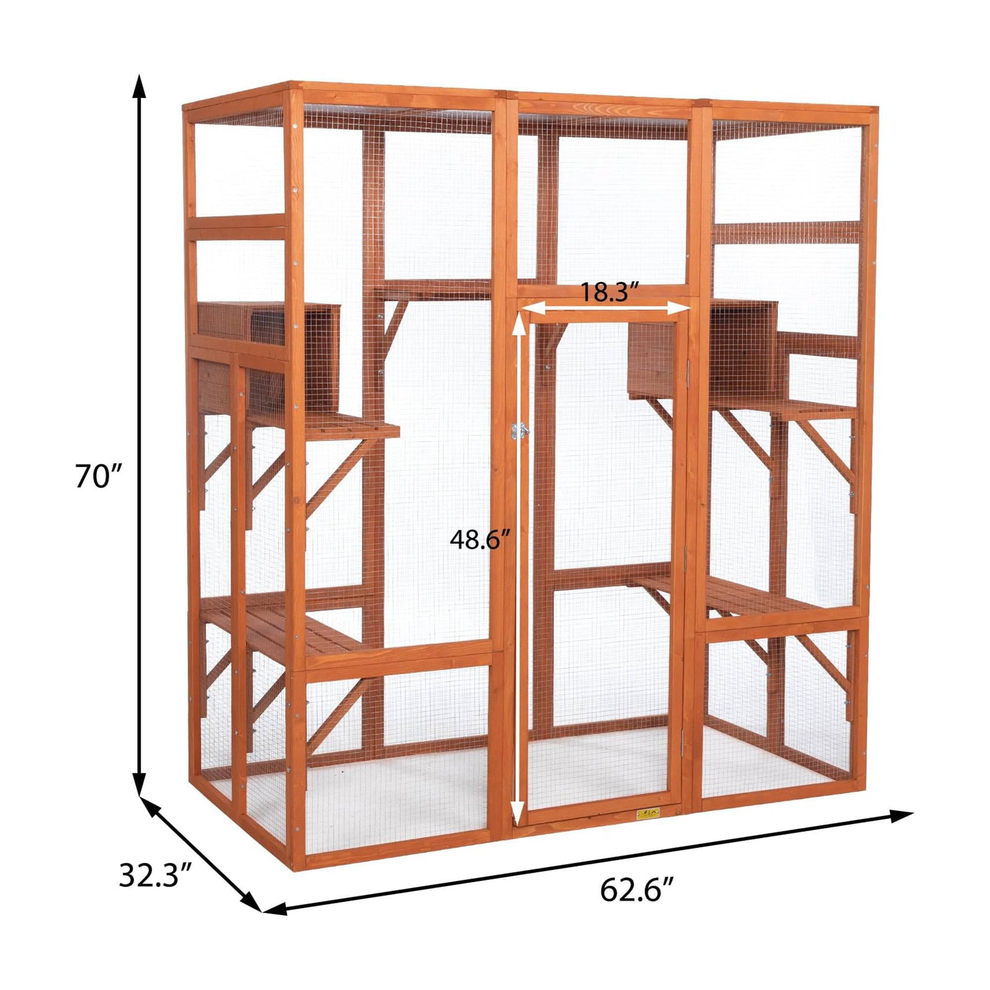 COZIWOW 70" Large Wooden Outdoor Cat House w/ Perches, UV-Resistant Roof, Orange - VMInnovations