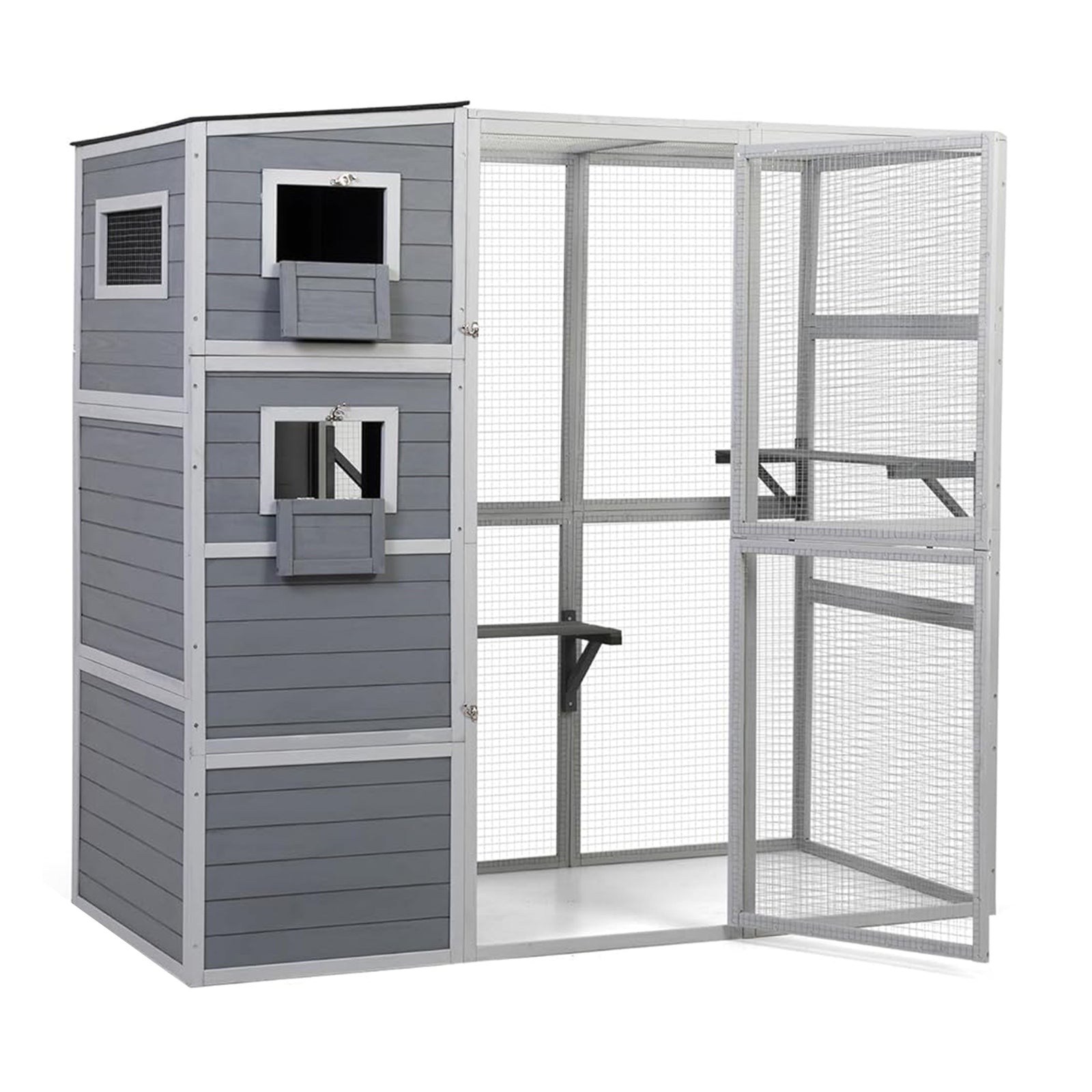 COZIWOW Large Outdoor Cat Catio, 4-Tier Enclosure with 2 Resting Rooms, Grey - VMInnovations