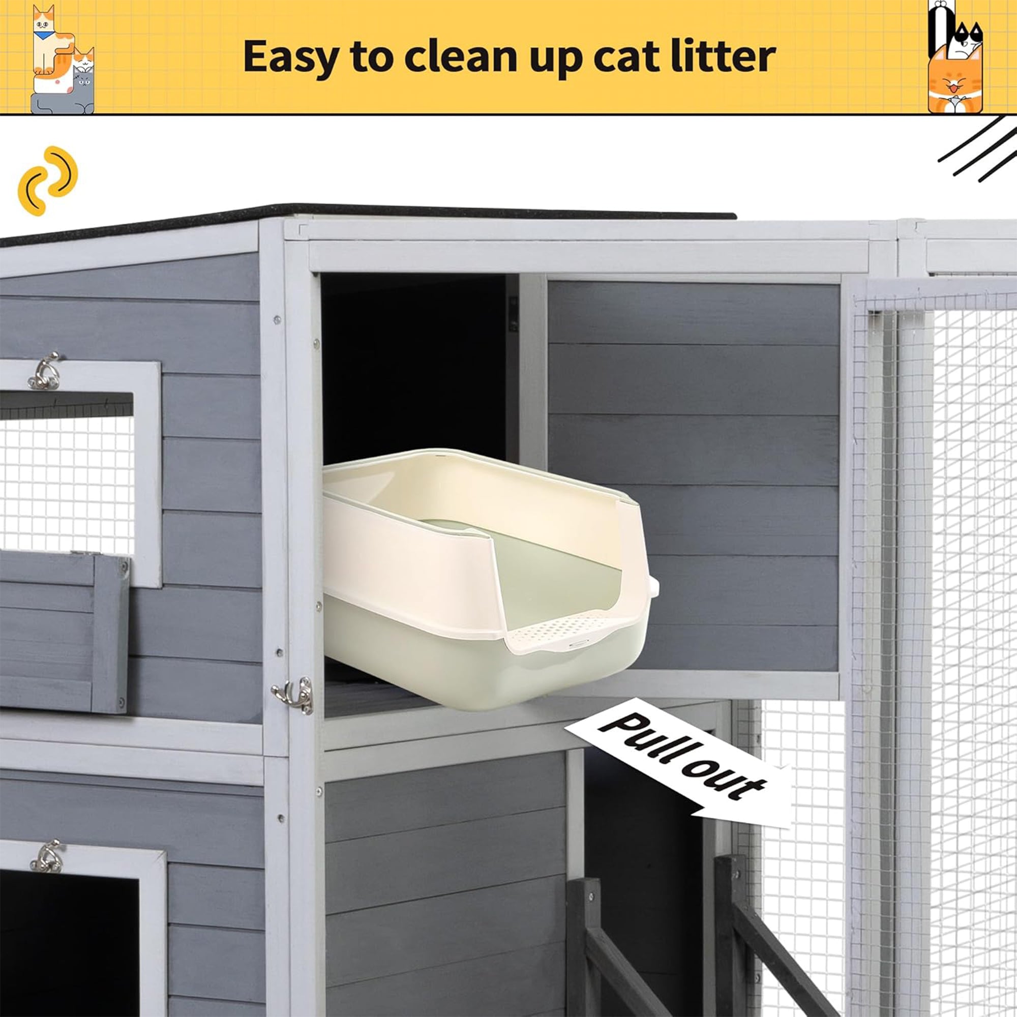 COZIWOW Outdoor Cat Catio, 4-Tier Enclosure with 2 Resting Rooms, Grey (Used)