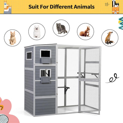 COZIWOW Outdoor Cat Catio, 4-Tier Enclosure with 2 Resting Rooms, Grey (Used)