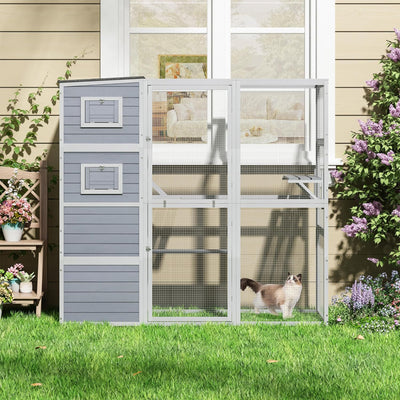 COZIWOW Outdoor Cat Catio, 4-Tier Enclosure with 2 Resting Rooms, Grey (Used)
