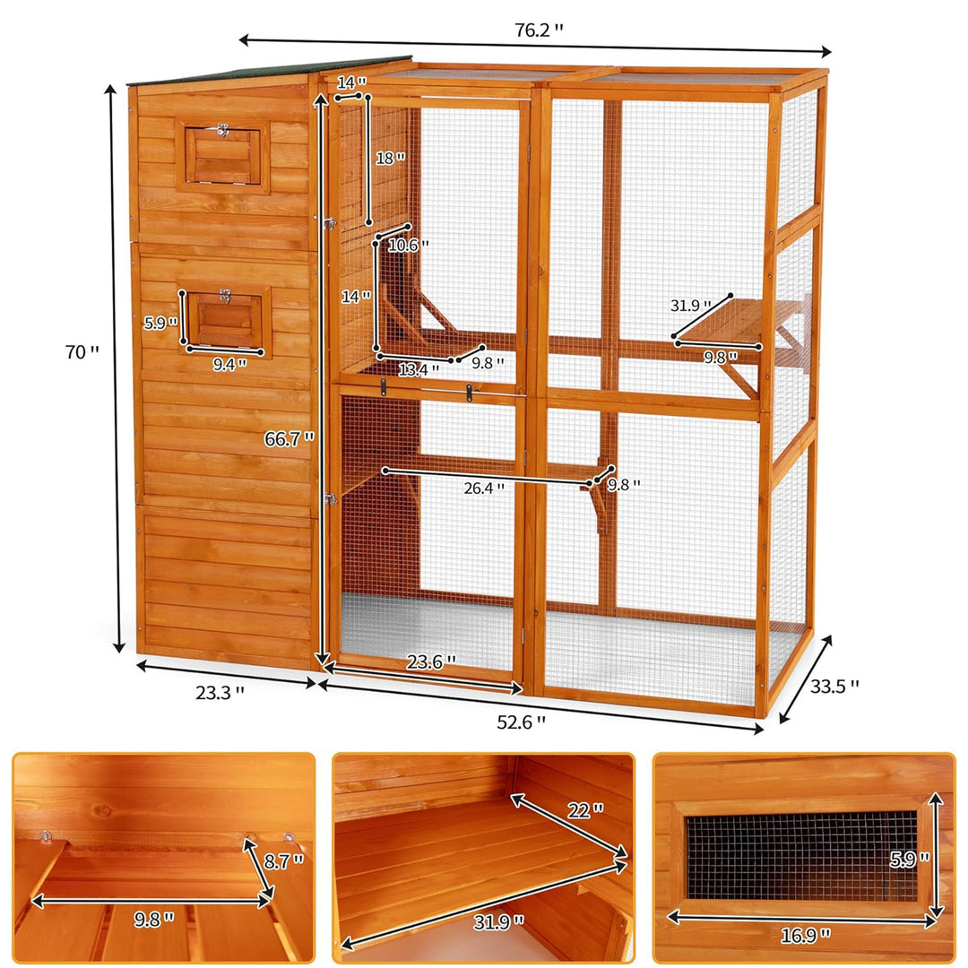 COZIWOW Large Outdoor Cat Catio, 4-Tier Enclosure with 2 Resting Rooms, Orange