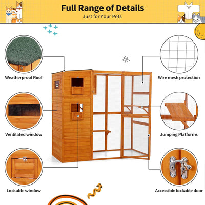 COZIWOW Large Outdoor Cat Catio, 4-Tier Enclosure with 2 Resting Rooms, Orange - VMInnovations