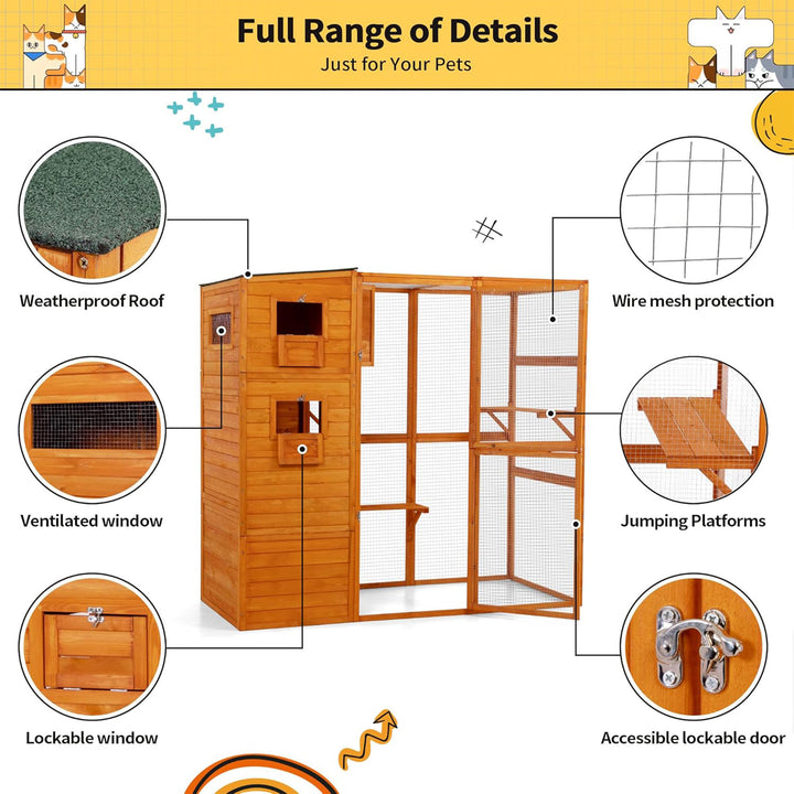 COZIWOW Large Outdoor Cat Catio, 4-Tier Enclosure with 2 Resting Rooms, Orange