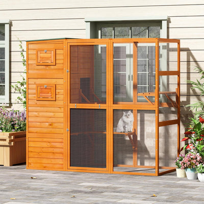 COZIWOW Large Outdoor Cat Catio, 4-Tier Enclosure with 2 Resting Rooms, Orange - VMInnovations