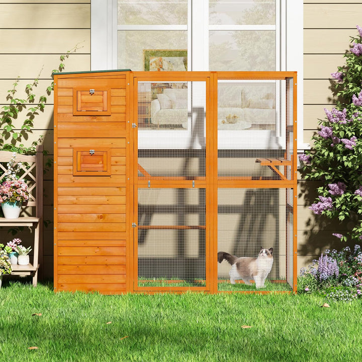 COZIWOW Large Outdoor Cat Catio, 4-Tier Enclosure with 2 Resting Rooms, Orange