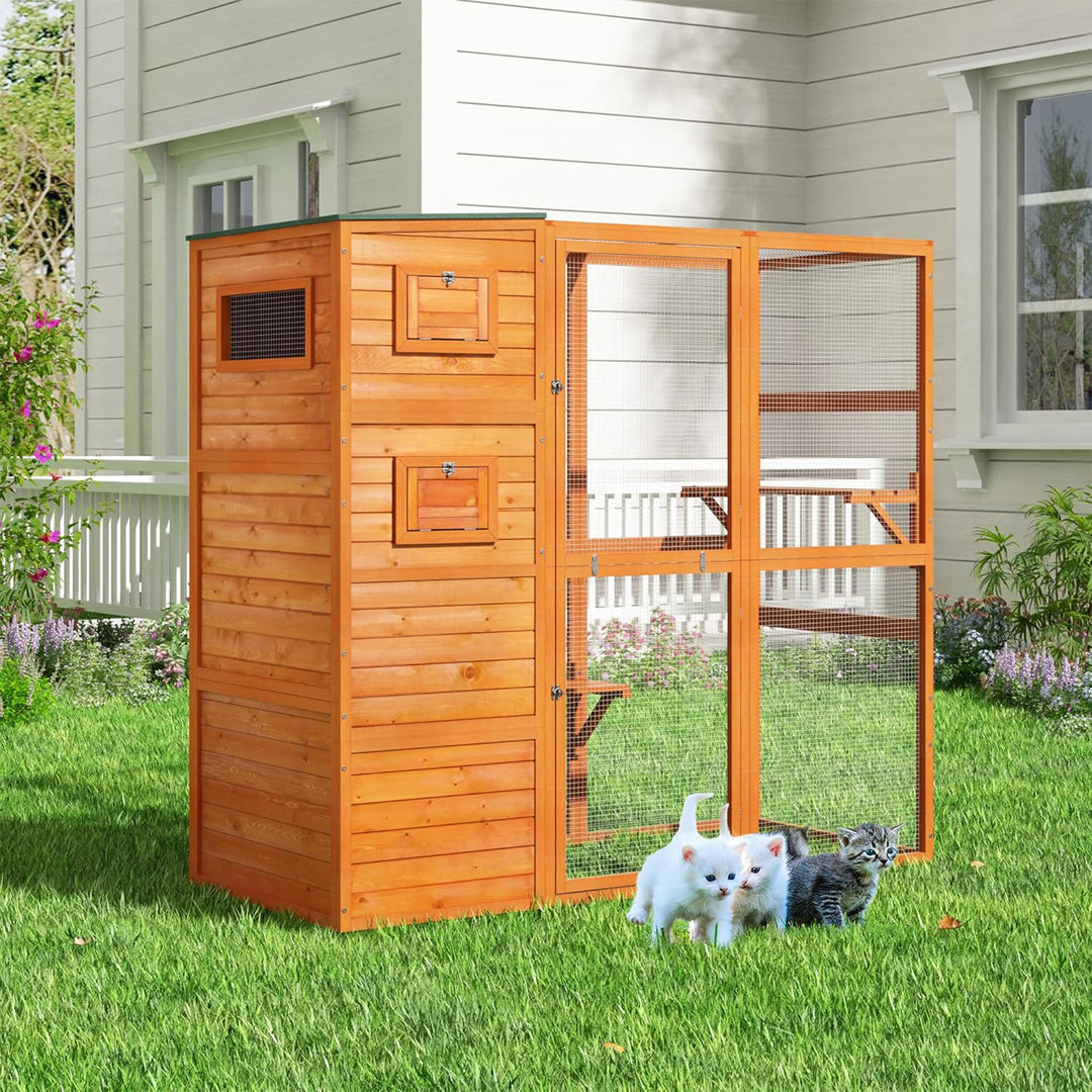 COZIWOW Large Outdoor Cat Catio, 4-Tier Enclosure with 2 Resting Rooms, Orange