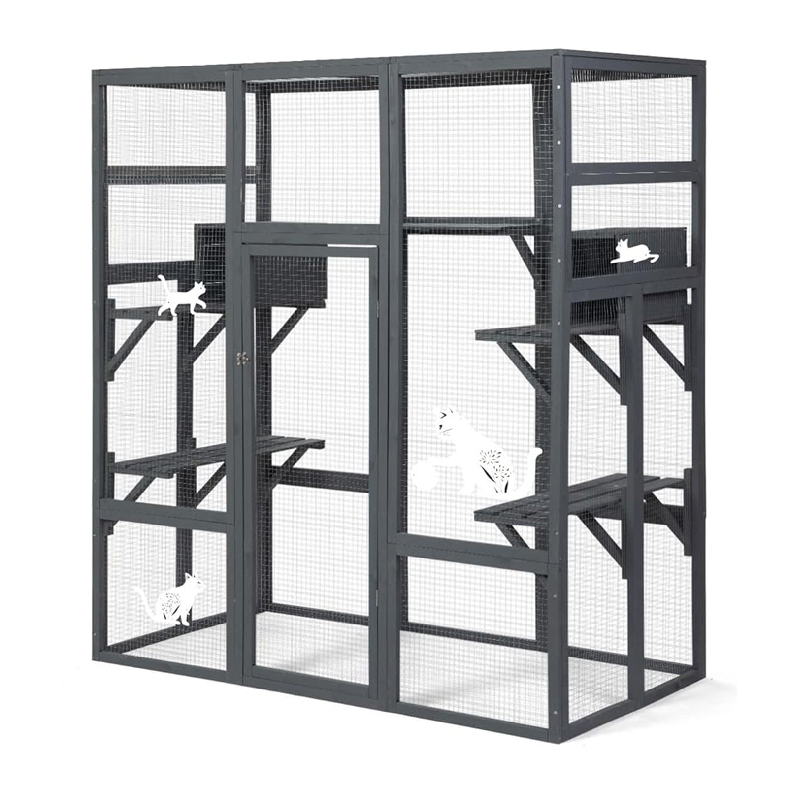 COZIWOW 70" Large Wooden Outdoor Cat House with Perches, UV-Resistant Roof, Grey - VMInnovations