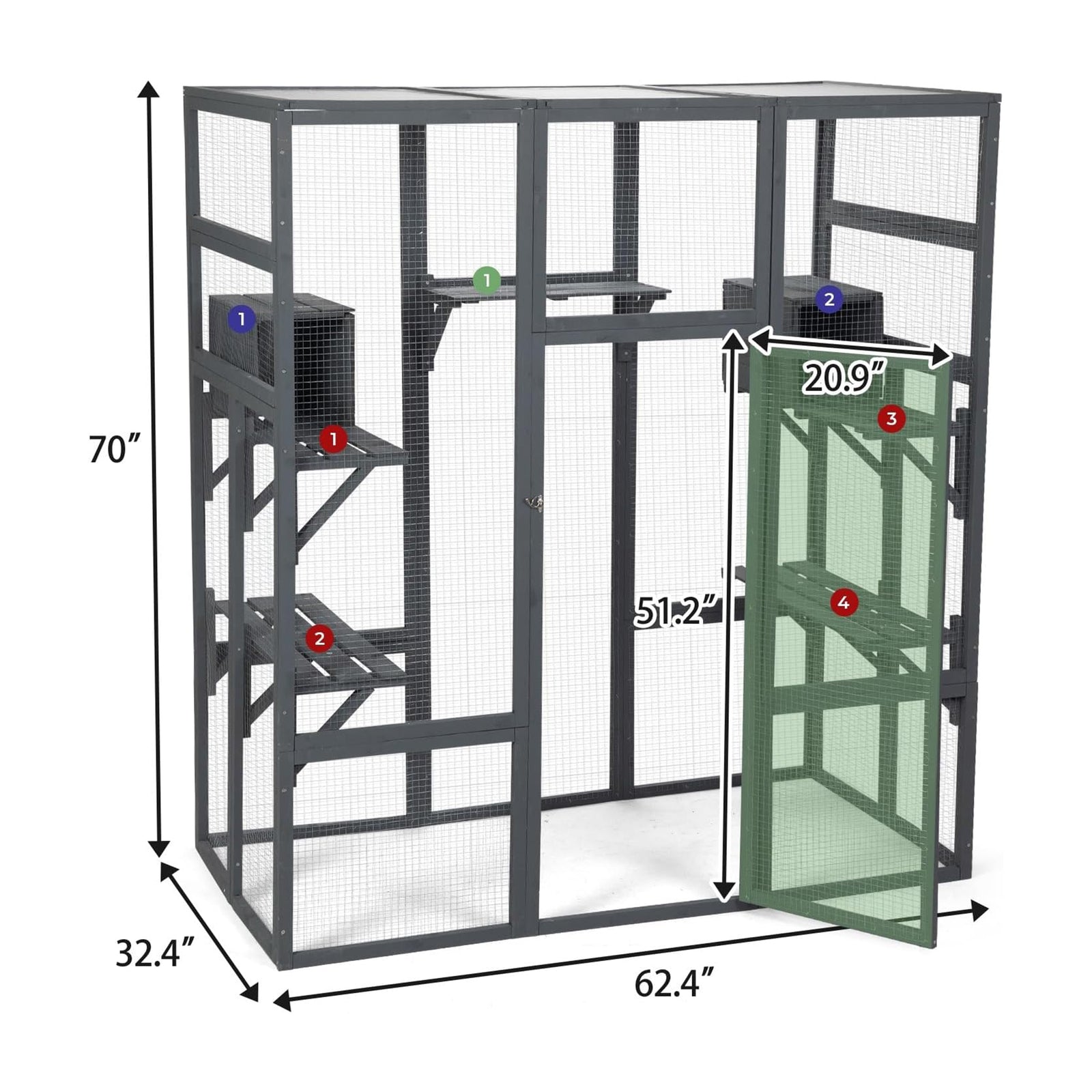 COZIWOW 70" Large Wooden Outdoor Cat House with Perches, UV-Resistant Roof, Grey - VMInnovations