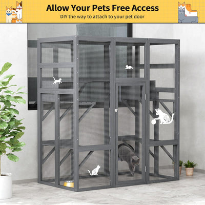 COZIWOW 70" Large Wooden Outdoor Cat House with Perches, UV-Resistant Roof, Grey - VMInnovations