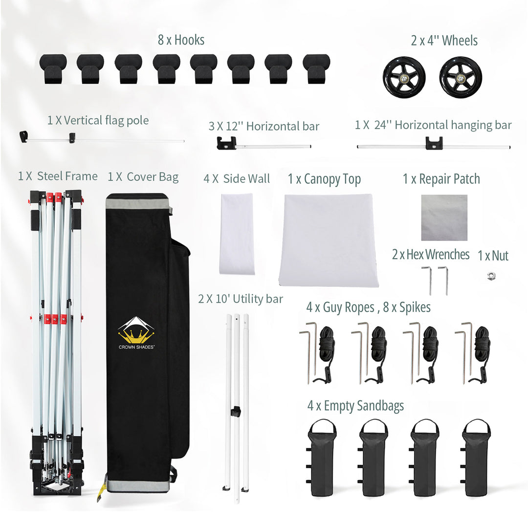 Crown Shades 10 x 10 Foot Instant Canopy Commercial Shelter with 4 Net (Used)