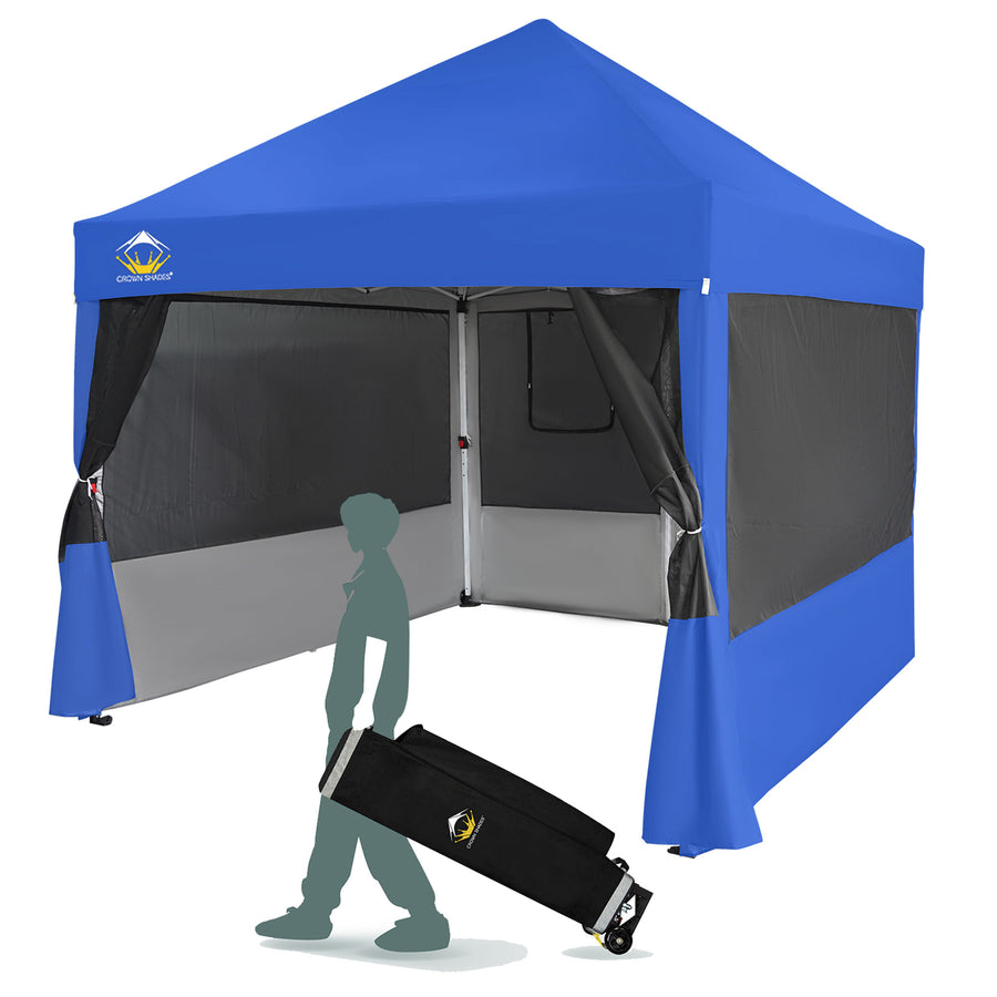Crown Shades 10x10' Instant Canopy Commercial Shelter with 4 Nets, Blue (Used) - VMInnovations