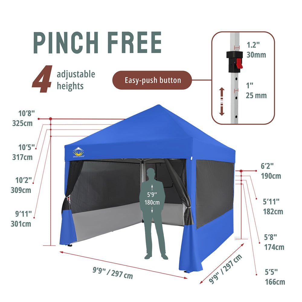 Crown Shades 10x10' Instant Canopy Commercial Shelter with 4 Nets, Blue (Used) - VMInnovations