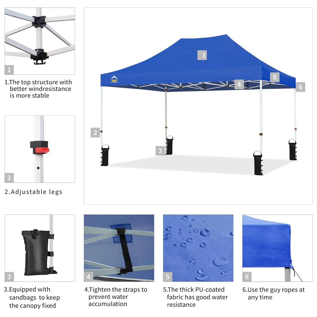 CROWN SHADES 10x15 Pop Up Canopy, Commercial Heavy Duty Tent, Blue (Used)