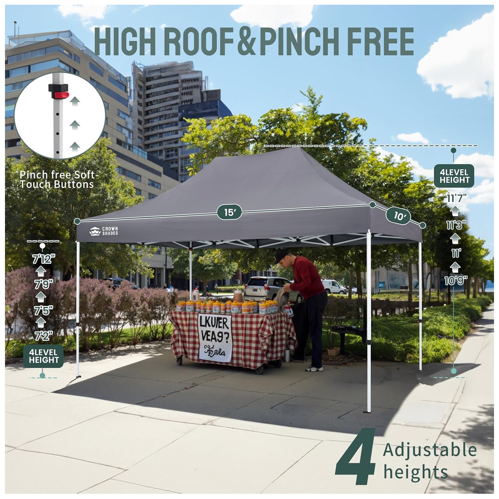 CROWN SHADES 10x15 Pop Up Canopy, Heavy Duty Tent for Events, Grey (Used) - VMInnovations