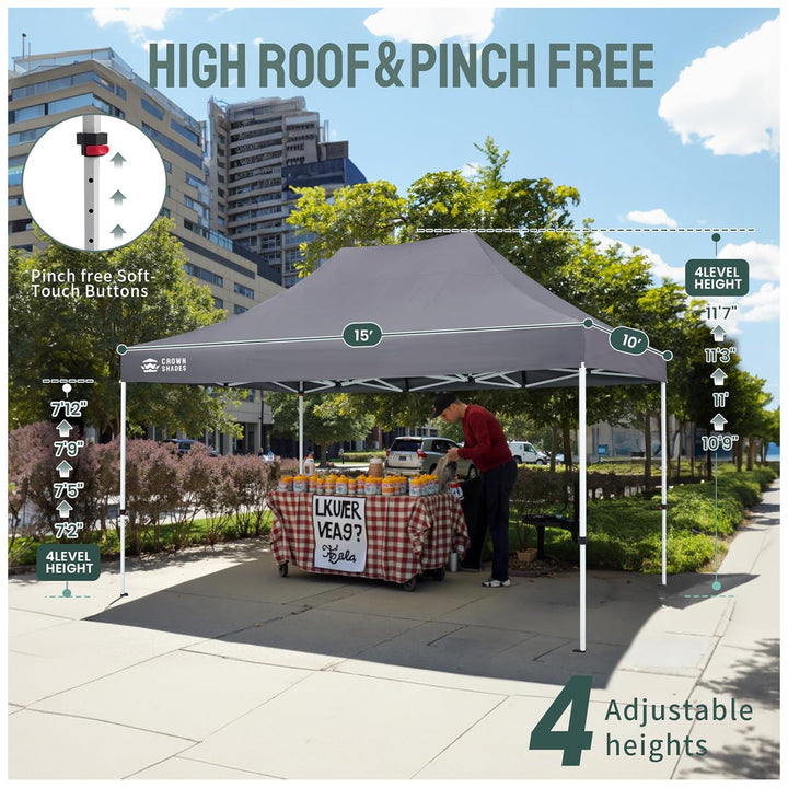 CROWN SHADES 10x15 Pop Up Canopy, Heavy Duty Tent for Events, Grey (Used)
