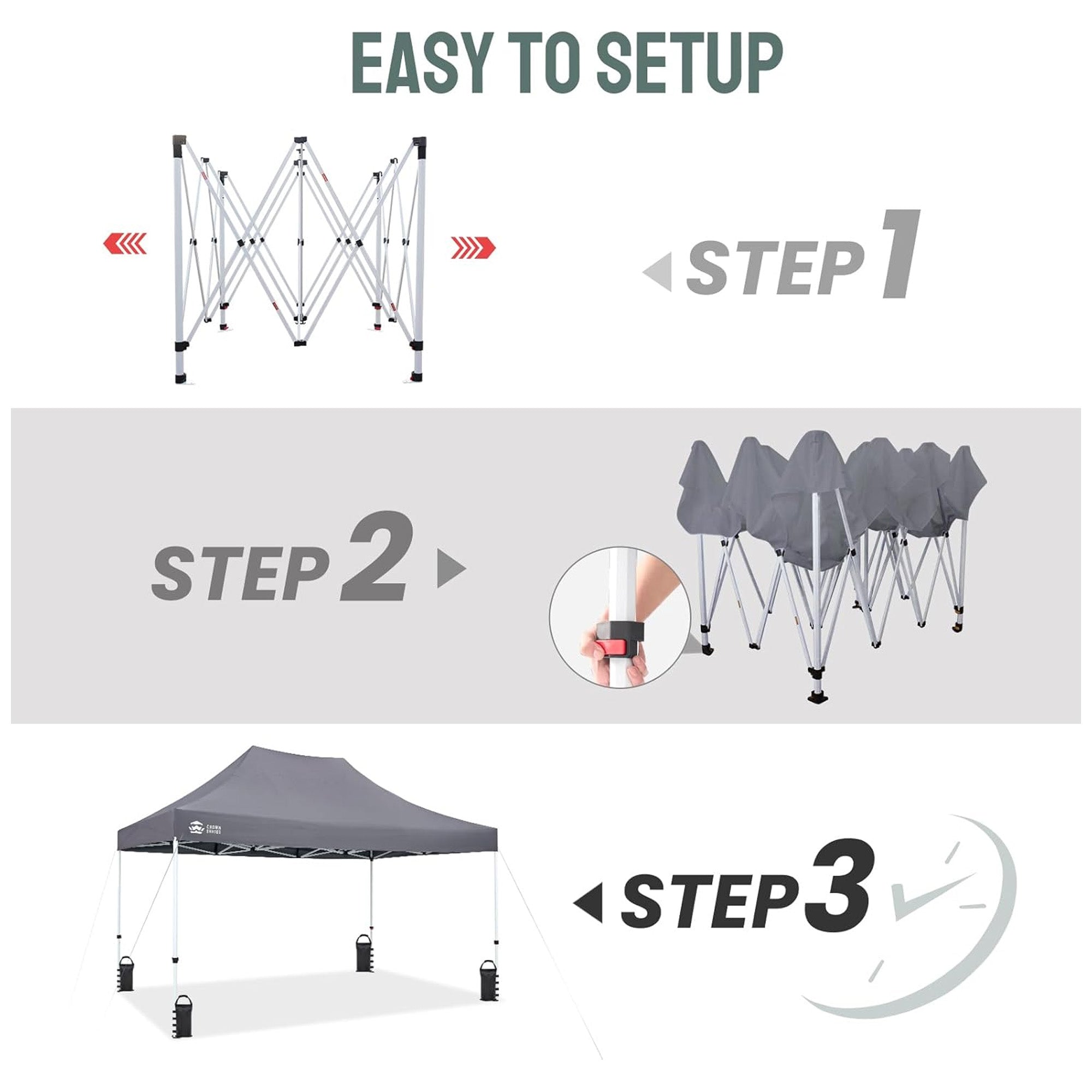 CROWN SHADES 10x15 Pop Up Canopy, Heavy Duty Tent for Events, Grey (Used) - VMInnovations