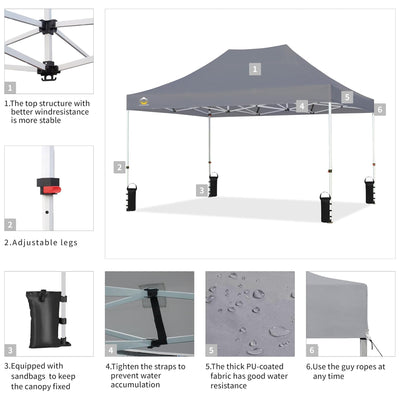 CROWN SHADES 10x15 Pop Up Canopy, Heavy Duty Tent for Events, Grey (Used) - VMInnovations