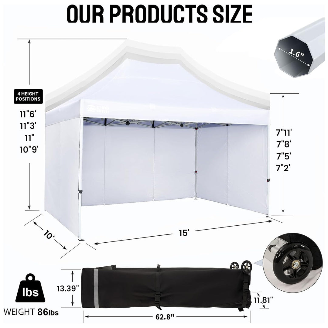 CROWN SHADES 10x15 Pop Up Canopy w/4 Sidewalls, Tent for Events( Used)
