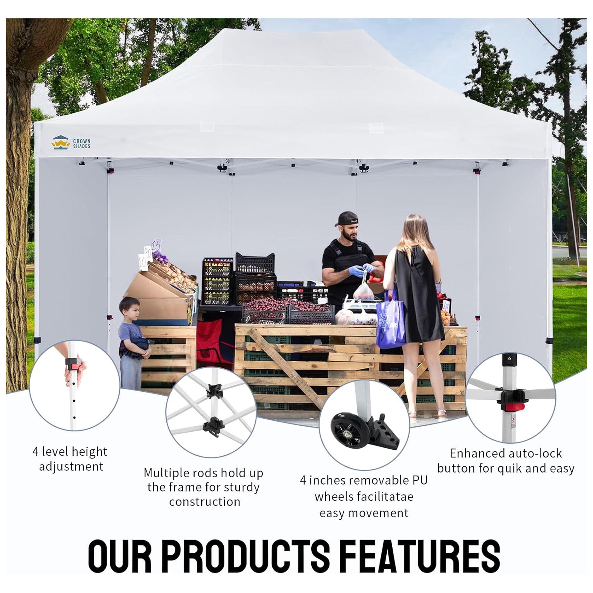 CROWN SHADES 10x15 Pop Up Canopy w/4 Sidewalls, Tent for Events( Used) - VMInnovations