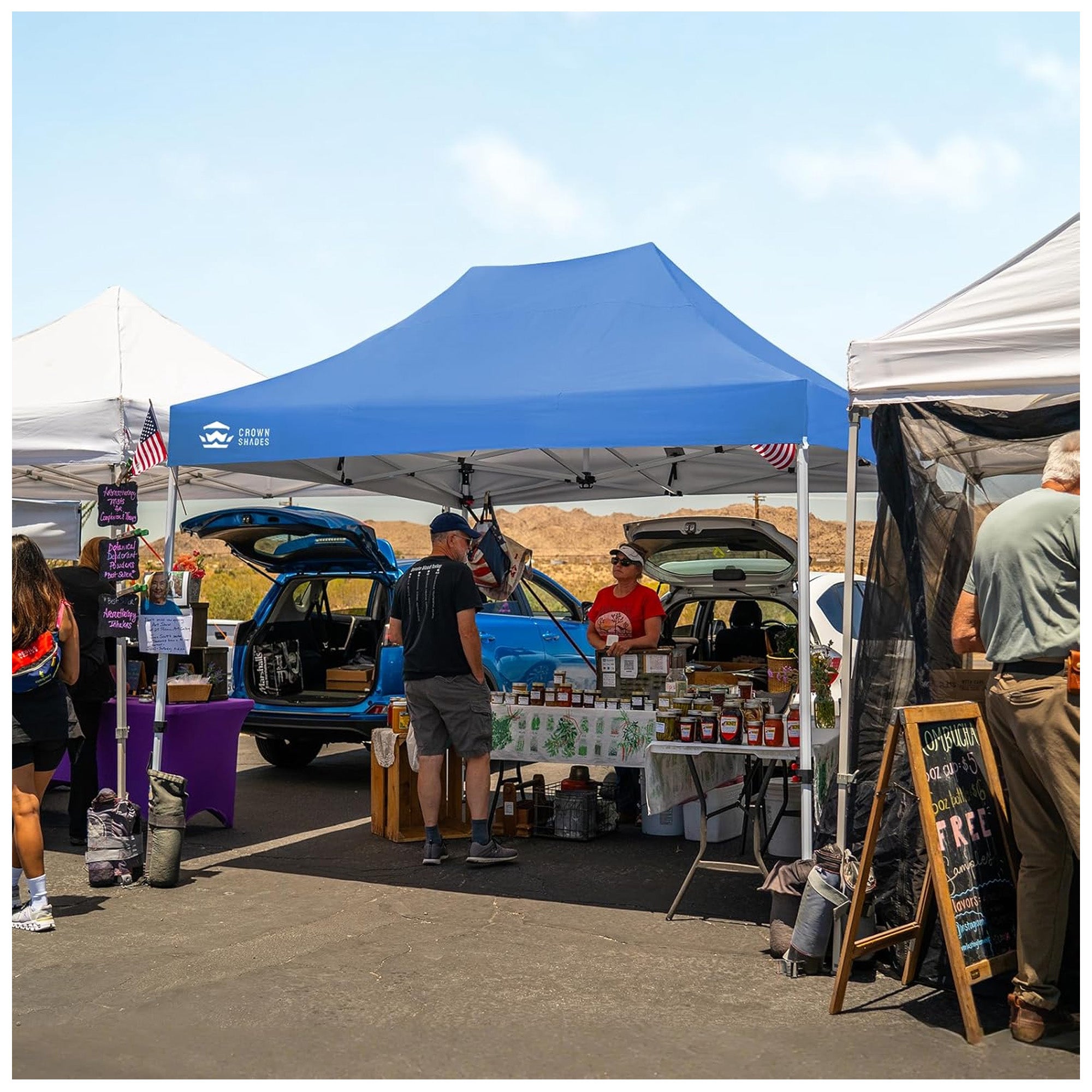 CROWN SHADES 10x15 Pop Up Canopy w/4 Sidewalls, Tent for Events, Blue(Used) - VMInnovations