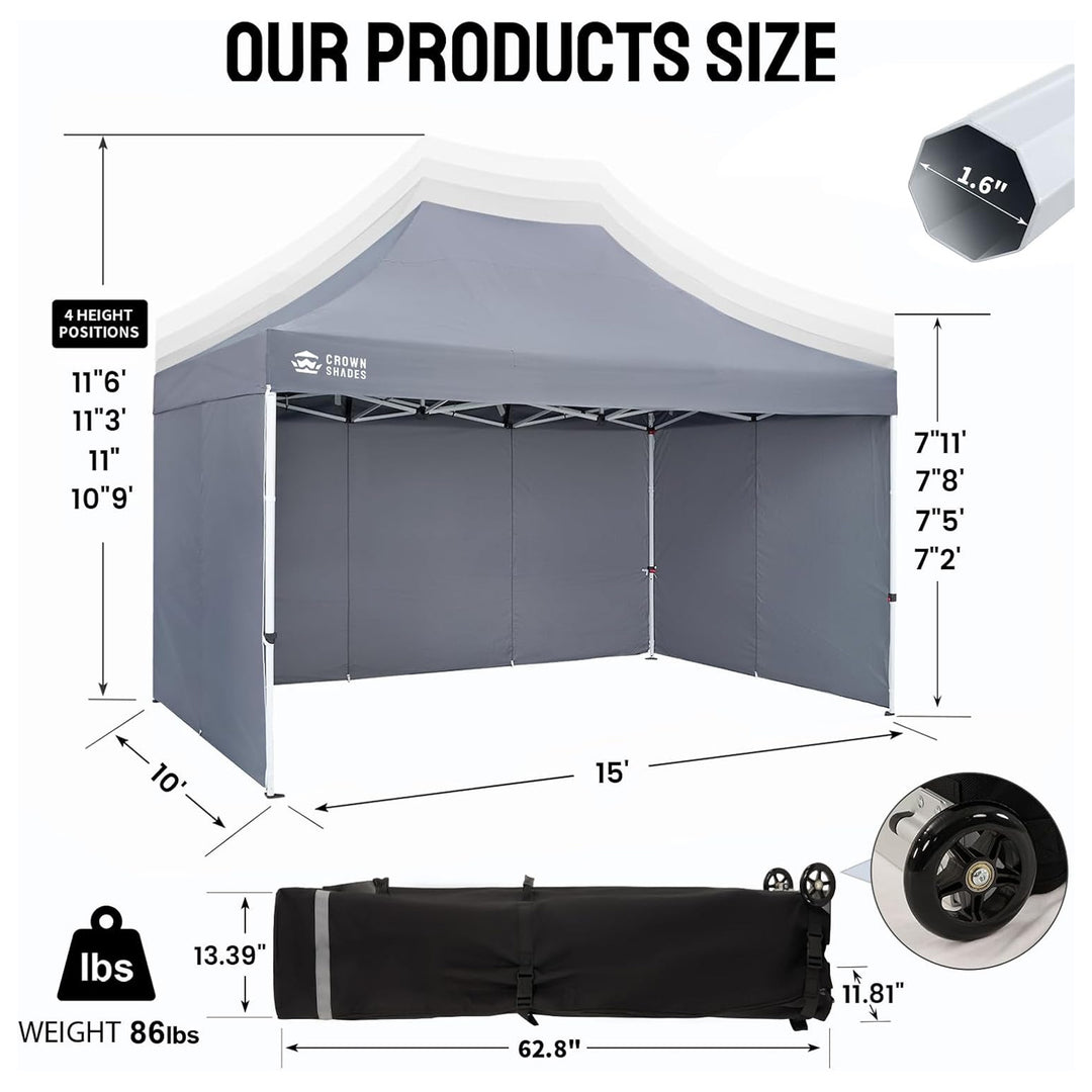 CROWN SHADES 10x15 Pop Up Canopy w/4 Sidewalls, Tent for Events, Grey(Used)